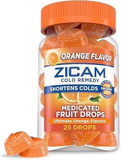 Zicam Cold Remedy Zinc Medicated Fruit Drops, Orange, 25 Count (Pack of 1) | Homeopathic Cold Remedy with Zinc, Shorten Colds, Chewy Drops, Ultimate Orange Flavor