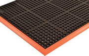 Notrax Sure Step Rubber Non Slip Drainage Mat | Orange/Black 38" x 64" Lightweight Light-Duty Anti Fatigue Mats with 3 Sided Beveled Edges and Ergonomic Support - 514S3864OB