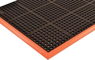 Notrax Sure Step Rubber Non Slip Drainage Mat | Orange/Black 38" x 64" Lightweight Light-Duty Anti Fatigue Mats with 3 Sided Beveled Edges and Ergonomic Support - 514S3864OB