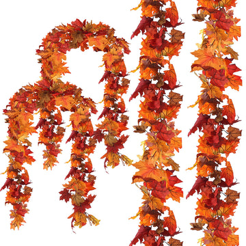 CQURE Fall Leaf Garland, Artificial Vines, 4 Pack 23.6 Ft Orange