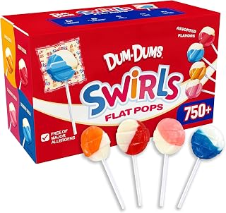 Dum Dums Swirls Flat Lollipops Individually Wrapped - Classic Suckers & Lollipops for Kids, Toddler Pops, Bulk Candy Suckers - Gluten-Free, Kosher, Assorted Flavors - 750+ Count Case