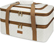 Vuudh Quilted Double Casserole Carrier, Insulated Expandable Tote, Beige