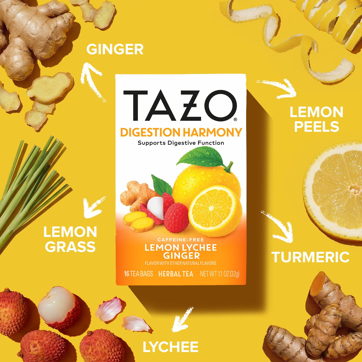 TAZO Lemon Lychee Ginger / 16 count (Pack of 1) / 16 Herbal