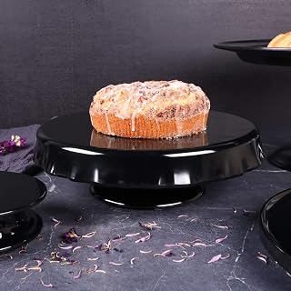 Elite Global Solutions MCP13KT-B Ruffled Edge Cake Pedestal, 13" Dia. x 4" h., Melamine, Black (Pack of 1)