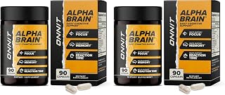 ONNIT Alpha Brain Nootropic Brain Supplement for Focus, Memory, Mental Clarity, Cognitive Support with L-Theanine and Vitamin B6, 90 Count (Pack of 2)