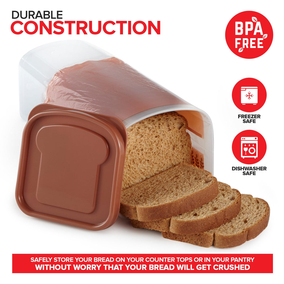 Bread Container (2 Pack) Bread Loaf Keeper by Stock Your Home – 13.5 x 5.2 x 5.2 inches, Plastic, White/Brown, Pack of 2, Model 3500