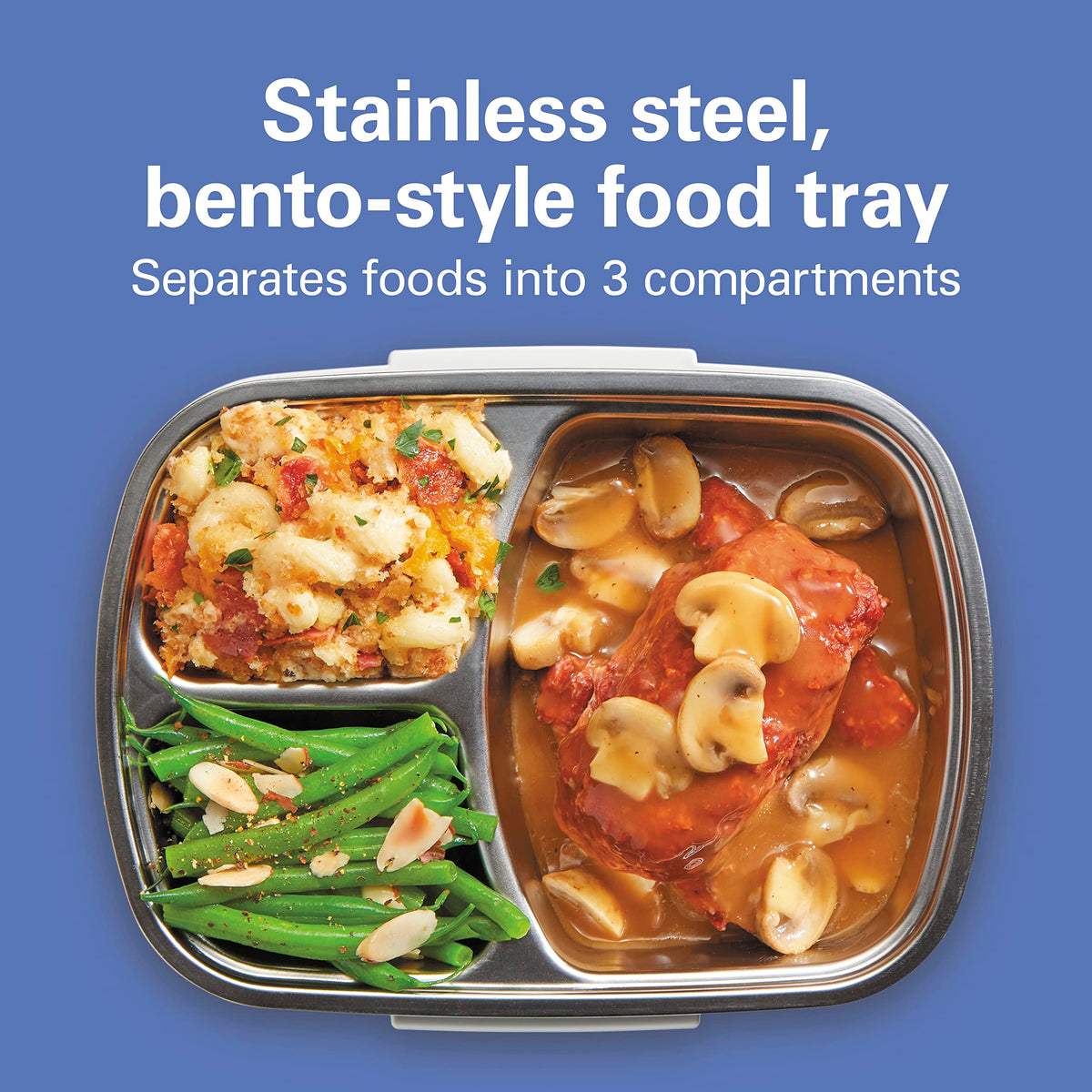 Hamilton Beach Stainless Steel 3 Compartment Tray, (Pack of 2) / Blue / Modern Lunch Boxes