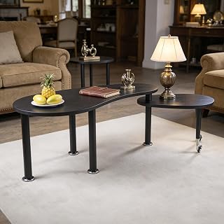 Mesa de Centro Coffee Tables for Living Room, Rotatable Coffee Table | Rotatable coffee table with solid rubber wood legs and 6mm sintered stone top. 360-degree rotation for flexible use in l