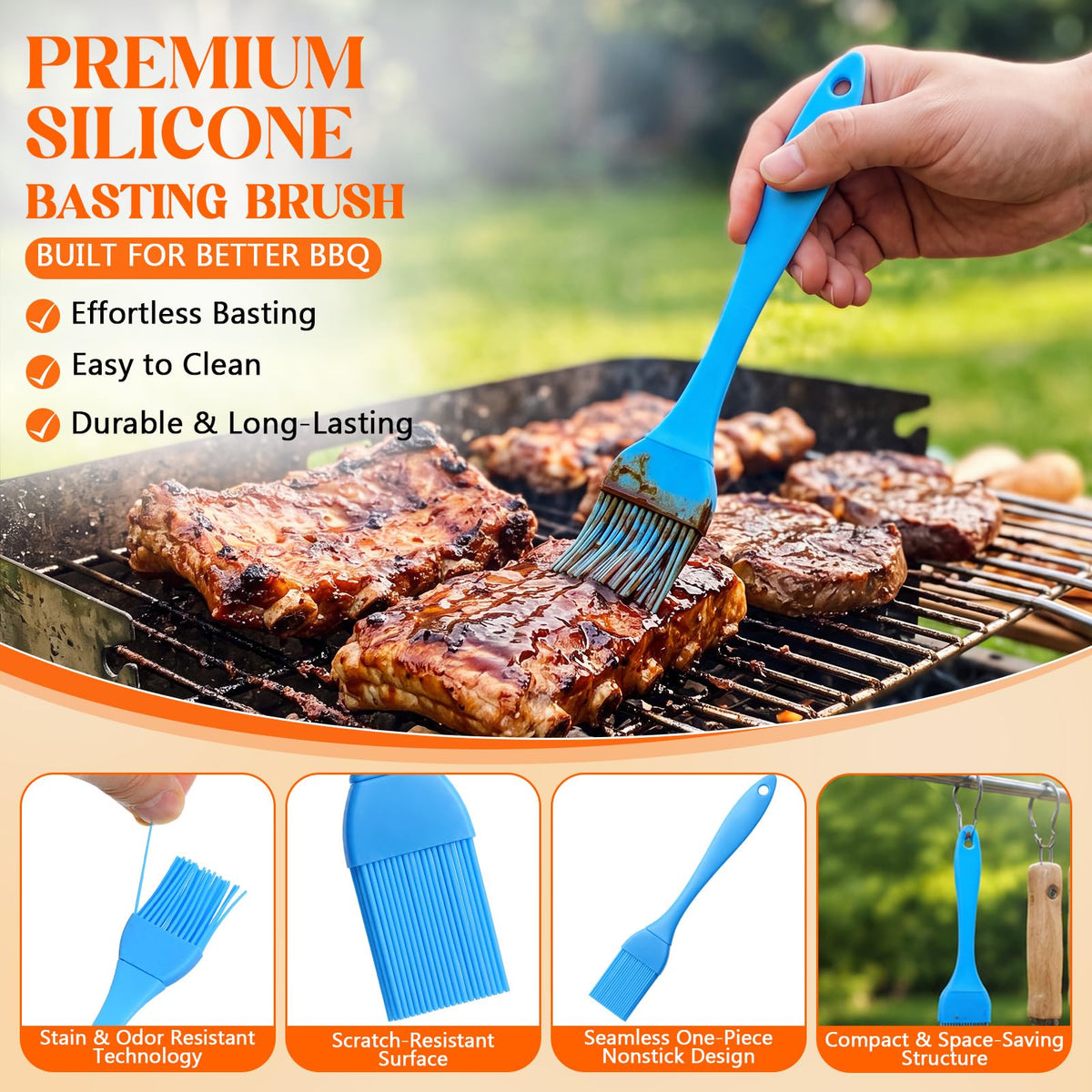 Boao Turkey Baster Set, 5 Piece with Silicone Brush, Rose and Green