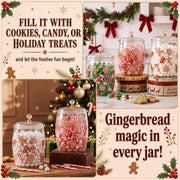 Yetene Gingerbread Man Cookie Jar, 1.06 Gallon Clear Storage Container, Red Green Brown