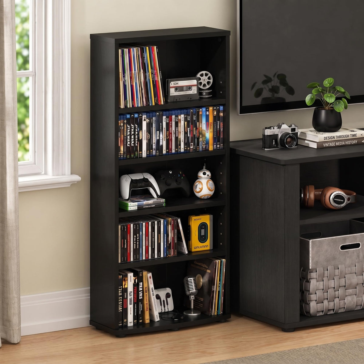 Jaya 4-Tier Multimedia Storage Tower by Furinno – 4-Shelf, Engineered Wood, Espresso, Model 17058