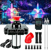 Pond Fountain Aerator with Lights, 1 HP with Dynamic RGB Lighting, Adjustable Modes, Digital Timer, for Large Ponds, Lakes & Outdoor Water Features, 15,000 GPH, 750W 110V, 100FT Cord