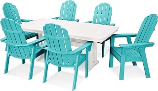Polywood Vineyard Adirondack 7-Piece Nautical Trestle Dining Set (Aruba/White)