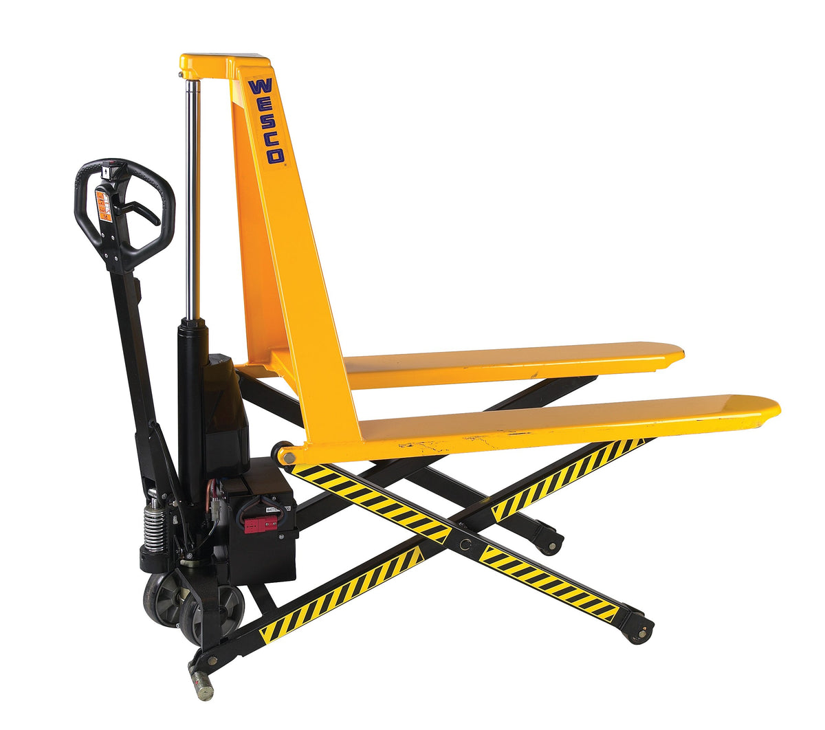 Industrial Products Non-Telescoping Electric High-Lift Pallet Truck by Wesco – Alloy Steel, Orange, Model 272461