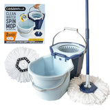 Spin Mop System with Extra Mop Head Refill - Two-Bucket Design with Splash Guard Built-in Measuring Cup and Scraper Tool with Easy Wring Pedal Spinner by Casabella – Model 8500121