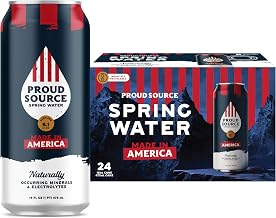 Proud Source Alkaline Spring Water - Made in America, 16 Fl Oz (24-Pack) | Rocky Mountain sourced natural mineral water with natural electrolytes in BPA-free, infinitely recyclable aluminum bottles