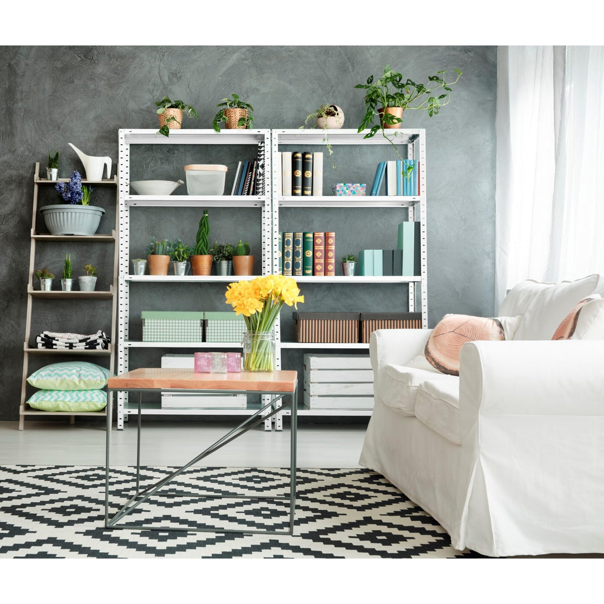 AR Deco Bookshelf Collection, Height 68 in, Width 35.4 in, Depth 12 in, Model# Easy White by AR Shelving – 68" H x 35.4" L x 12" W, Alloy Steel, White, Pack of 6, Model RIVET 39/20