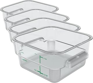 Carlisle FoodService Products Squares Square Food Storage Container with Stackable Design for Catering, Buffets, Restaurants, Polycarbonate (Pc), 2 Quarts, Clear (Pack of 4)