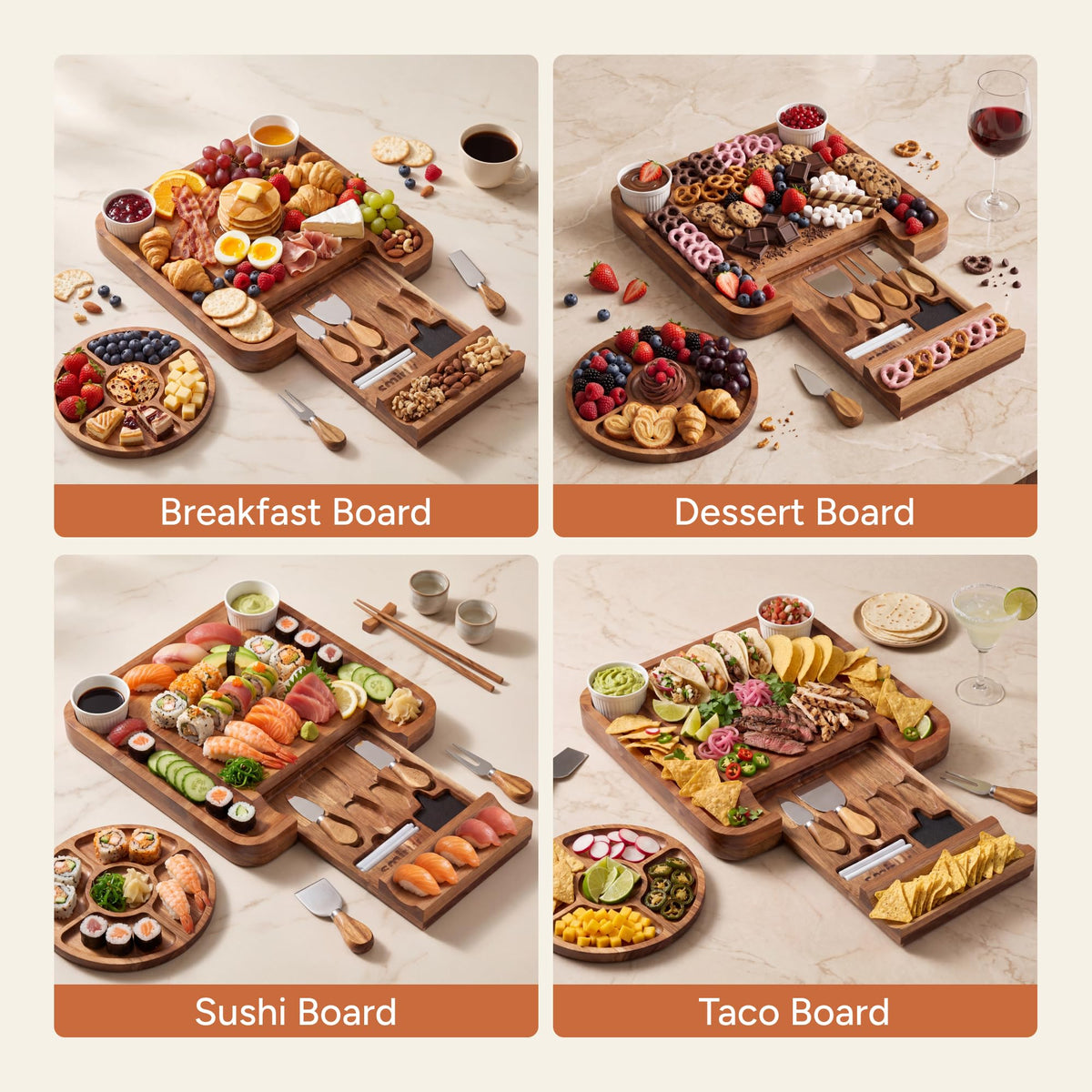 Smirly Acacia Charcuterie Board Set, Large with Serving Accessories