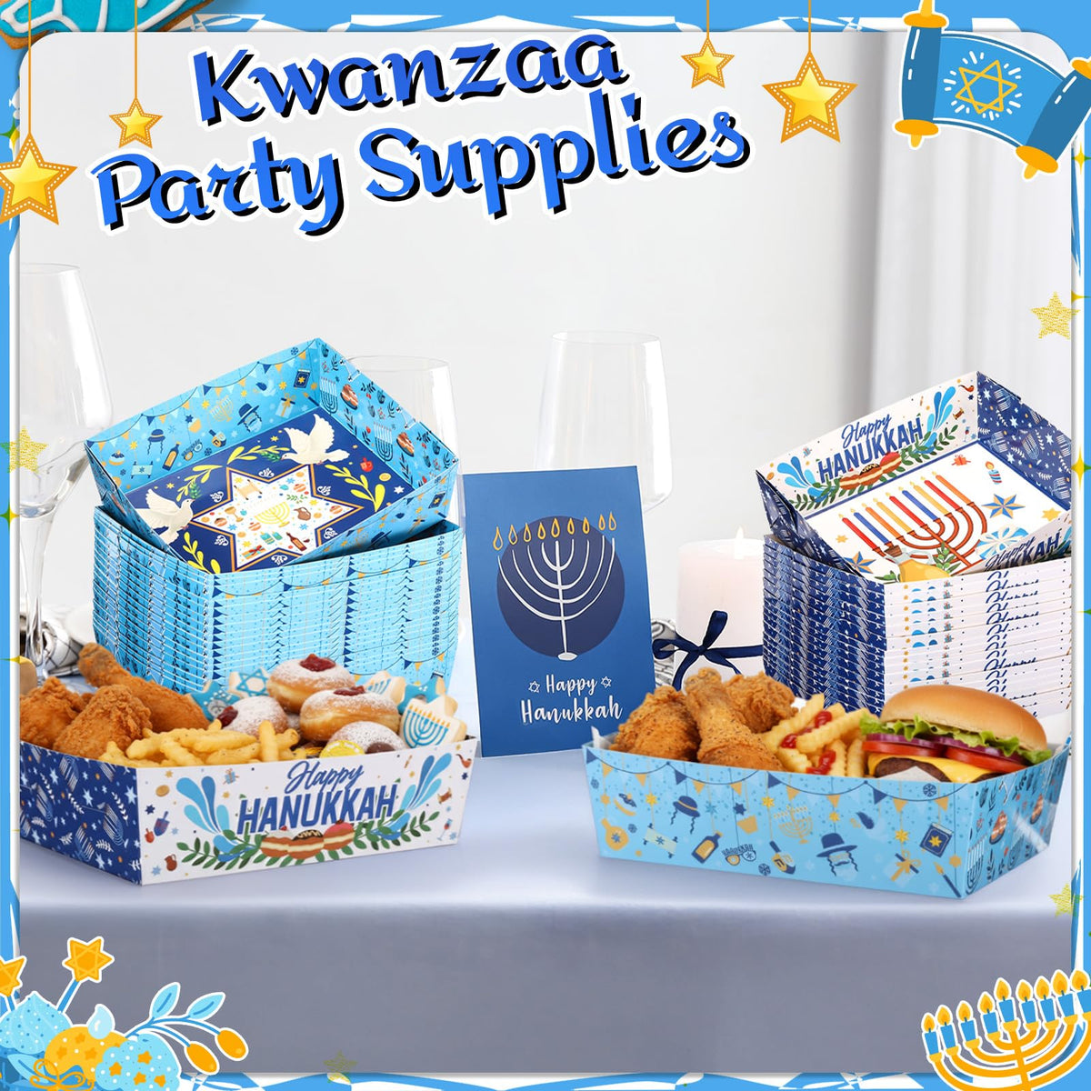 Harloon Hanukkah Serving Trays, Disposable Paper, 36 Count
