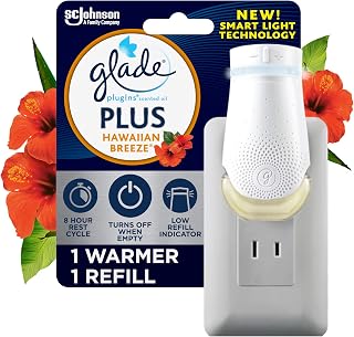 Glade PlugIn Plus Air Freshener Starter Kit, Scented Oil for Home and Bathroom, Hawaiian Breeze, 0.67 Fl Oz, 1 Warmer + 1 Refill