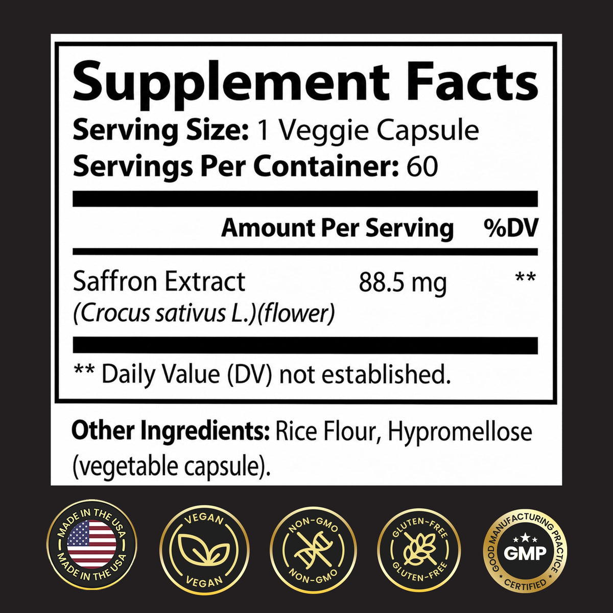 Saffron Extract 88.5mg by Eliixr – 60 Count (Pack of 1)