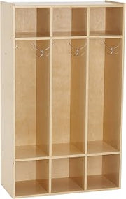 ECR4Kids Streamline 3-Section Coat Locker with Cubby Storage, Classroom Furniture, Natural