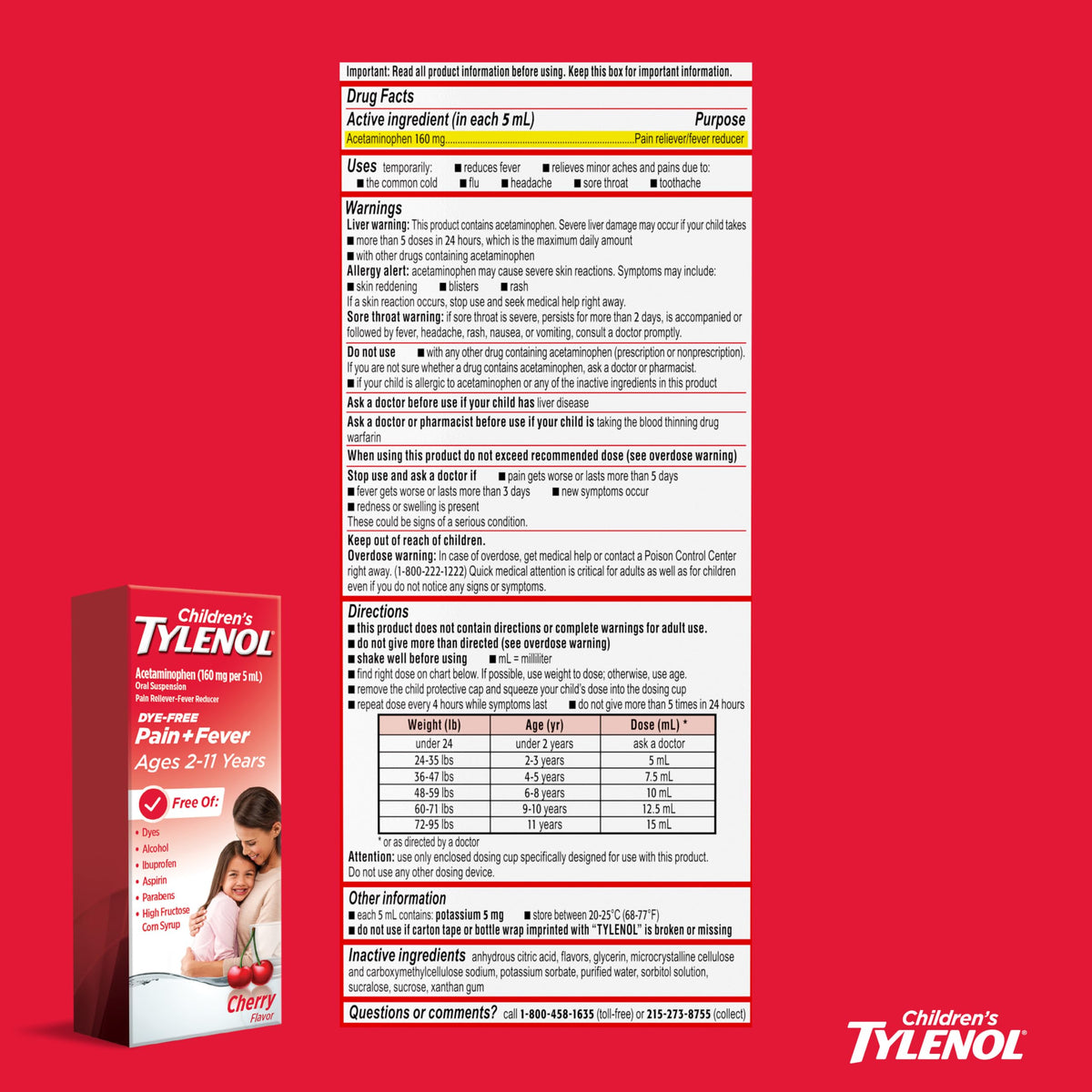 Tylenol Cherry Dye Free / 4 Ounce / Cherry (Dye-free) Acetaminophen