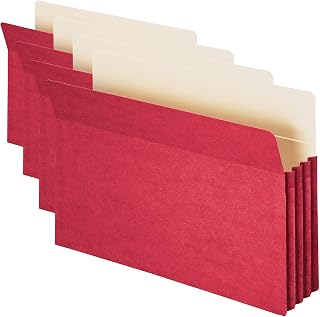SMEAD File Pocket, Straight-Cut Tab, 3-1/2" Expansion, Legal Size, Red, 25 per Box (74231) (Pack of 4)