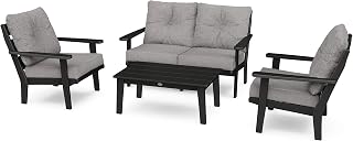 Polywood Lakeside Deep Seating Set, Black/Grey Mist