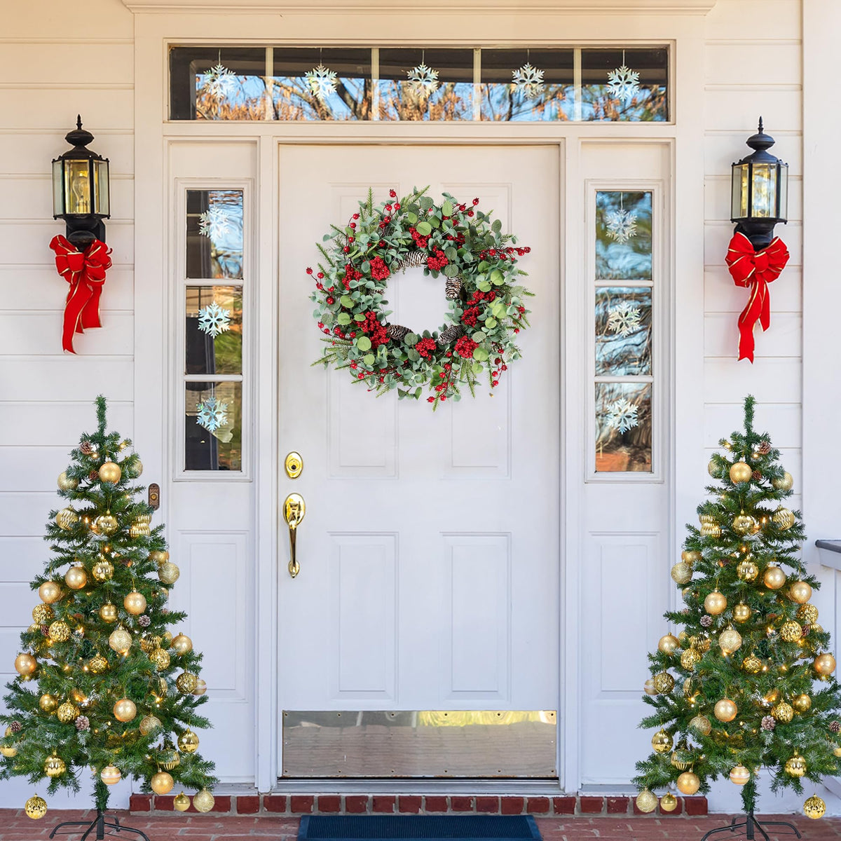 Sggvecsy Artificial Christmas Wreath, 22 Inch Diameter, Red Berry with Pine Cones