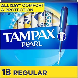 Tampax Pearl Plastic Unscented Tampons, Regular Absorbency, Blue, 18 Count
