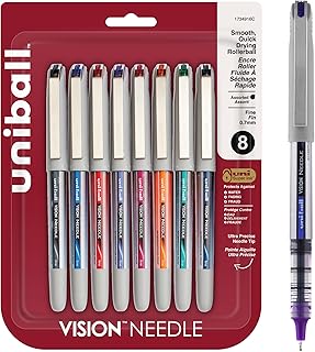 Uni-Ball uniball Vision Needle Roller Ball Pen, Stick, Fine 0.7 Mm, Assorted Ink Colors, Silver Barrel, 8/pack