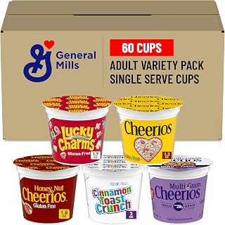 General Mills Adult Variety Pack, Single Serve Cereal Cups, 60 Ct