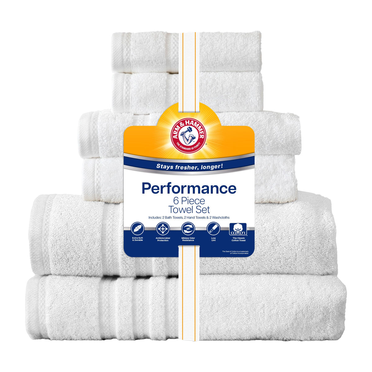 ARM & HAMMER White / Towel Set (Washcloths, Hand Towels, Bath Towels) / 1 Towel Sets