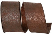 Reliant Ribbon Leaf Scroll Embossed Wired Edge, Brown, 2-1/2 Inch, 10 Yards