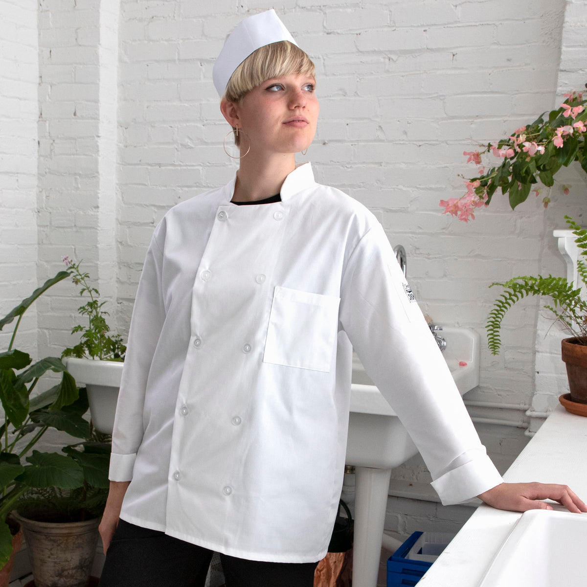 ® Basic Chef’s Jacket Long Sleeve White Large by Chef Revival – Large, Polyester, White, Model J100-L