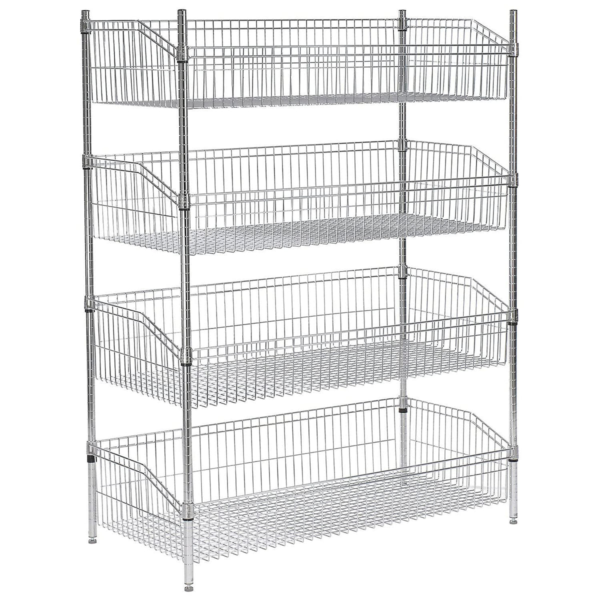 (4) Basket Wire Shelf by Global Industrial – 4, Chrome, Model 798472798472