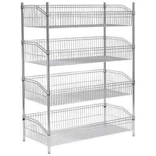 (4) Basket Wire Shelf by Global Industrial – 4, Chrome, Model 798472798472