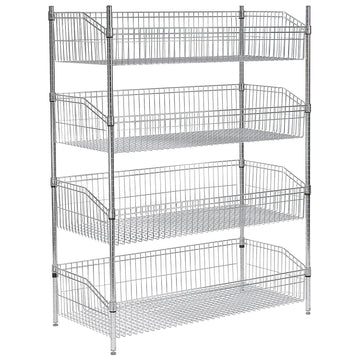 (4) Basket Wire Shelf by Global Industrial – 4, Chrome, Model 798472798472