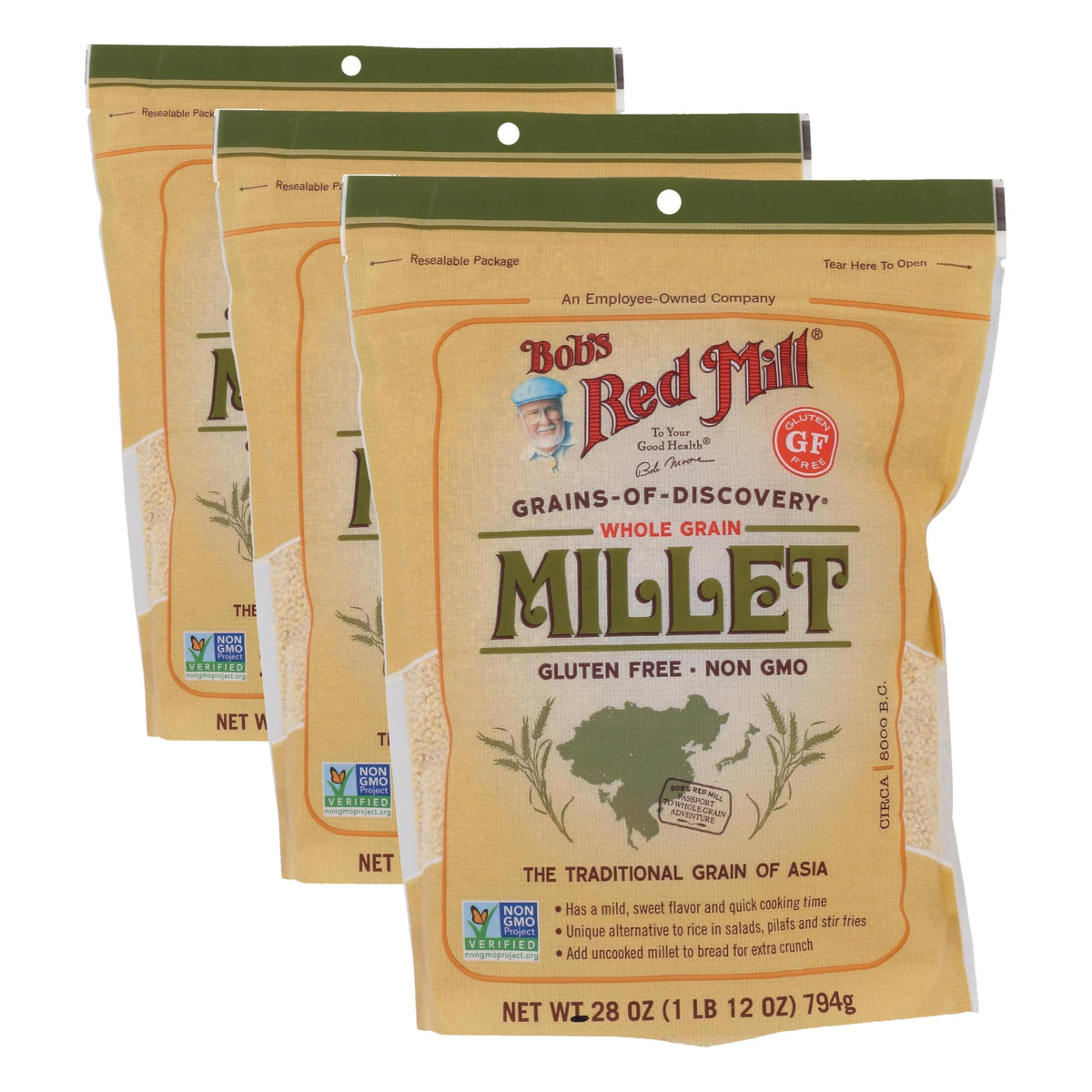 Bob's Red Mill 28 Ounce (Pack of 3) / Resealable / 1 Millet