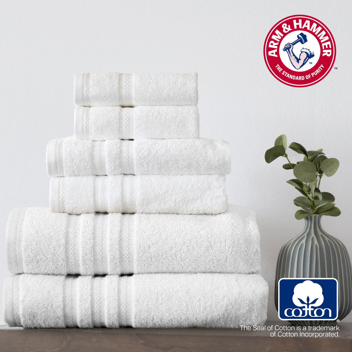 Performance Bath Towel Set by ARM & HAMMER – Towel Set (Washcloths, Hand Towels, Bath Towels), Cotton, Light Grey, Pack of 6, Model AAH80506LTGRXX