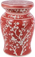 JONATHAN Y Cherry Blossom Ceramic Garden Stool 18" Side Table, Red/White