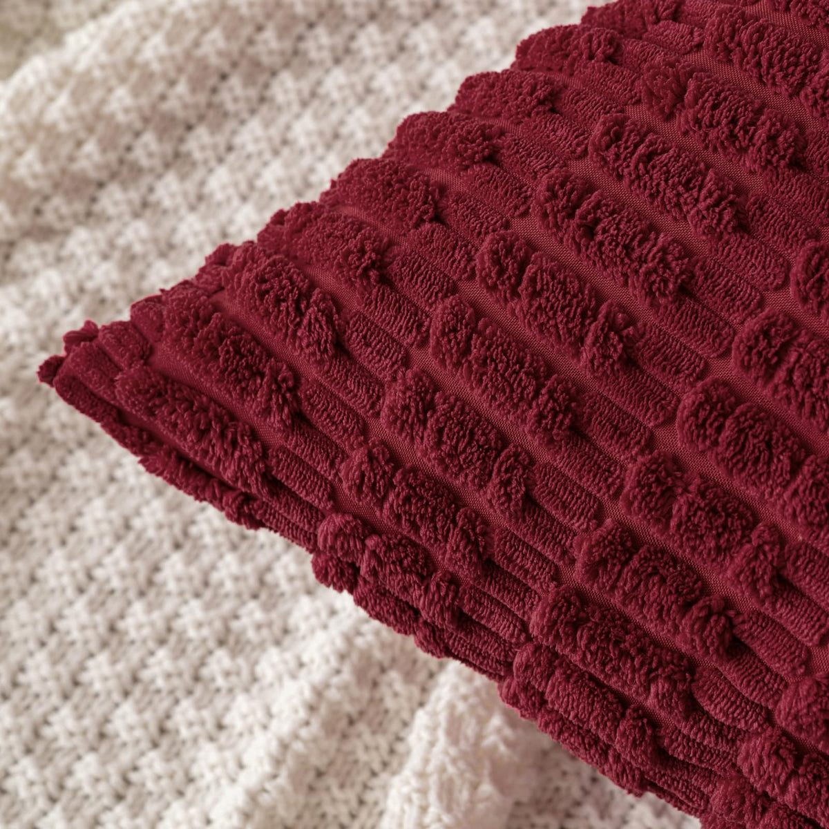Miulee Corduroy Throw Pillow Covers, 18x18 Inch, Burgundy