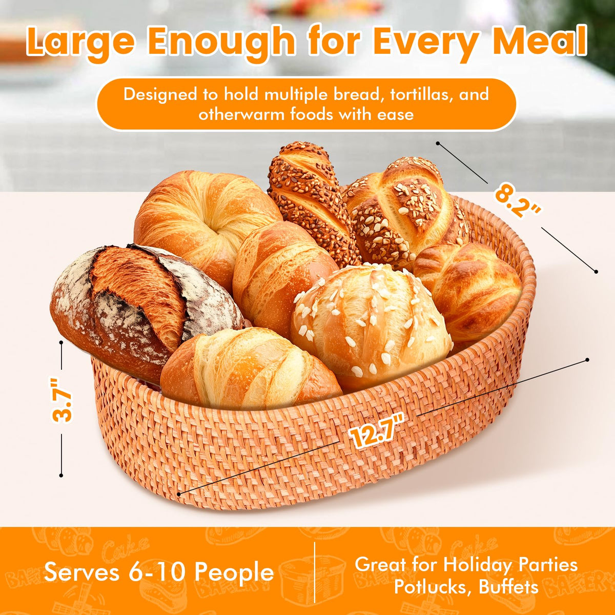 ZAMQIU Bread Warmer Basket with Terracotta Stone, 12.7 x 8.2 Inch Oval, Brown