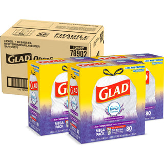 OdorShield Tall Kitchen Drawstring Trash Bags by Glad – 13 gallons, Plastic, White, Pack of 240, Model 78902CT