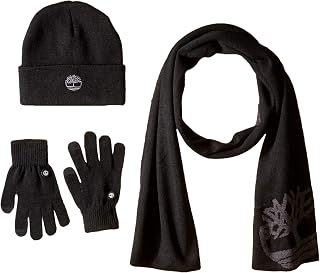 Timberland Double Layer Scarf, Cuffed Beanie & Magic Glove Gift Set Accessory, black, One Size
