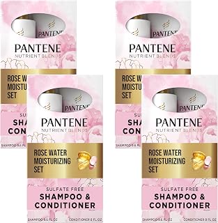 Pantene Nutrient Blends Miracle Moisture Boost Rose Water Shampoo & Conditioner Dual Pack for Dry Hair, Sulfate Free (Pack of 4)