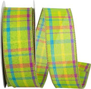Reliant Ribbon Breezeway Plaid Value Wired Edge Ribbon, Lime