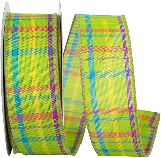 Reliant Ribbon Breezeway Plaid Value Wired Edge Ribbon, Lime